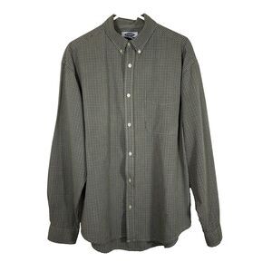 Old Navy Button-Down Shirt Mens L Brown Beige & Blue Check Cotton Long Sleeve